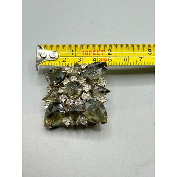Vintage Grey Black Diamond Shape Rhinestones Pin Brooch Silver Tone Layered Pin - Picture 8 of 9